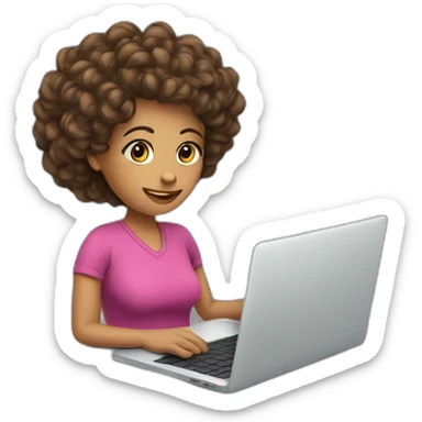 Mujer morocha de rizos con laptop sticker