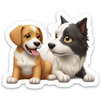 Cat and dog playing sticker