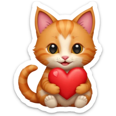 The ginger kitten is hugging a heart, very happy and smiling, he has a very beautiful face. sticker