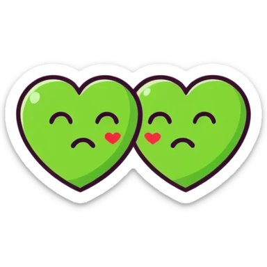 Green heart emoji winking and kissing to a red heart sticker