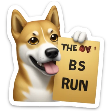 Doge holding up Run's Dead sign sticker