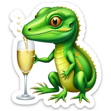 Green lizard drinking shampagne  sticker
