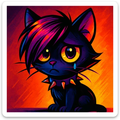vibrant toon style emo kitty with dramatic lighting, expressive eyes sticker