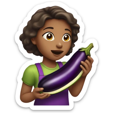 Girl eating egg plant sticker