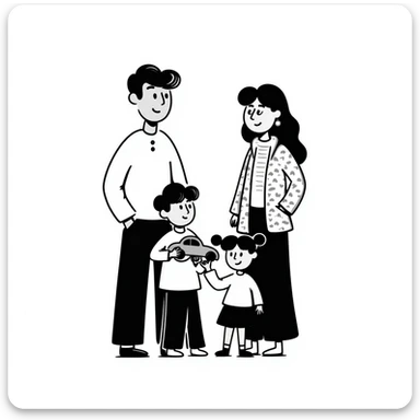 a white family with three children, a boy and two girls sticker