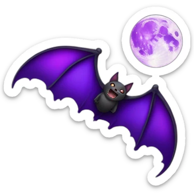 realistic full moon dripping purple with vampire bat wings flying in front sticker