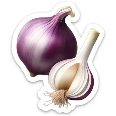 A garlic cooking an onion sticker