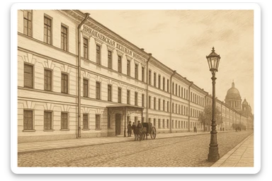 Здание Николаевской детской больницы в Петербурге в 19 веке - рисованный стиль sticker