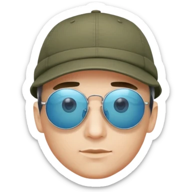 emoji of a man wearing sunglasses and a cap, fish eye lens effect sticker