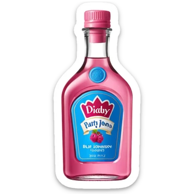 bottle of oil blue top pink outside with logo that says Diddy Party oil Johnson and Johnson  brand with a smiling berry on top sticker