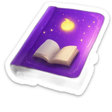 A magical book with purple effects and incomprehensible magical text sticker