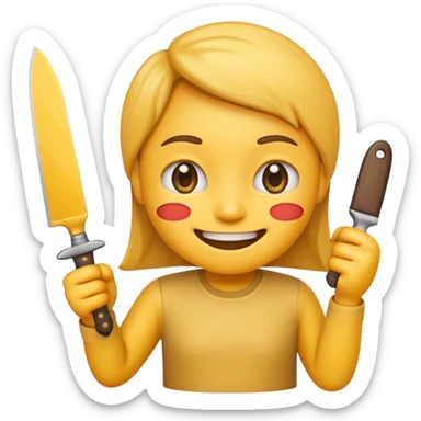 normal smile emoji 🙂 holding knife emoji in right hand sticker