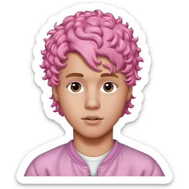 justin bieber with pink curly hair sticker