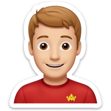 Murray Wiggle of The Wiggles with light skin, light brown hair, brown eyes, red skivvy shirt sticker