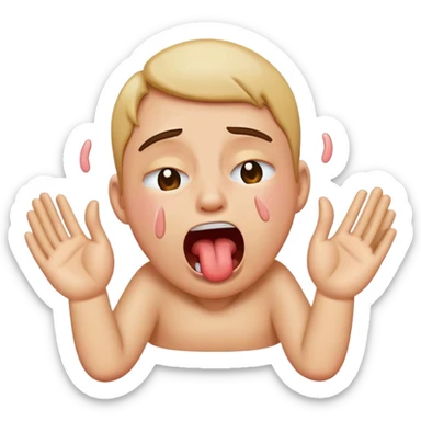 crying emoji with tongue out, choking self with two hands sticker