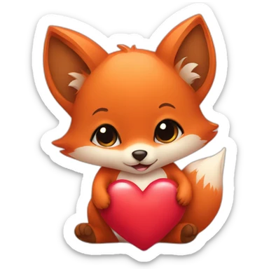 Baby Fox holding heart sticker