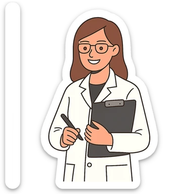 female scientist holding a clipboard smiling simple background sticker