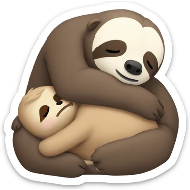 A sloth sleeping with a bear sticker