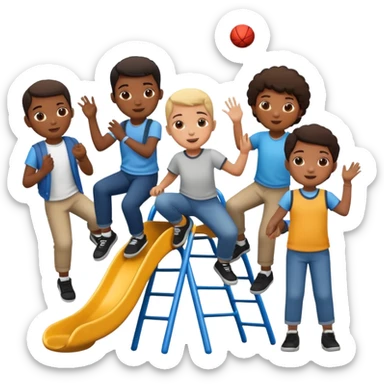 Group of African American kids playing on school playground in urban neighborhood sticker