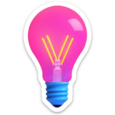 neon lightbulb glowing blue and pink with soft glossy highlight and modern minimal shape sticker