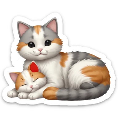 1 grey and white small cat with its eyes closed lying down leaning on its elbow with its paw curled under its head holding it up sticker