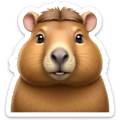 cinematic-noble-capybara-portrait-emoji,-poised-and-serene,-with-a-robust,-rounded-build-covered-in-soft,-earthy-fur-and-gentle,-wise-eyes,-simplified-yet-sharp-and-sophisticated-features,-highly-detailed,-glowing-with-a-warm,-natural-glow -simplified-yet-realistic head tilted confidently staring at the camera in a comical way sticker