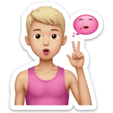 skinny boy in a pink crop top blowing a kiss sticker