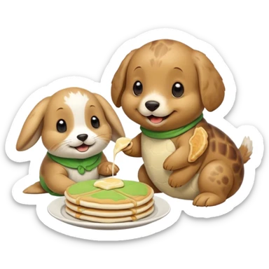 Seal, dog, bunny, turtle eating pancakes sticker
