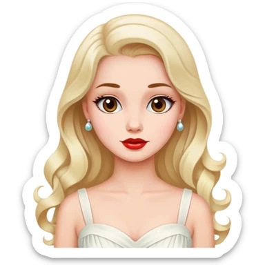 Beautiful woman in 1950’s woman fashion look, white dress, long hair sticker