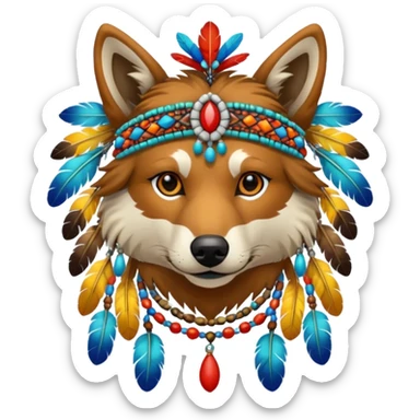 Shamanic Tribal Feathery Beaded All Dressed Up Colorful Patterned Marked Wild Feral Natural Realistic Canine (full body) sticker