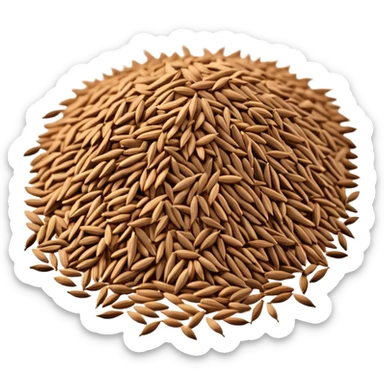 pile of cumin seeds, scattered arrangement, elongated curved seeds with fine ridges, earthy brown color, some size and color variation, dry and light texture, 3D clean style, transparent background sticker