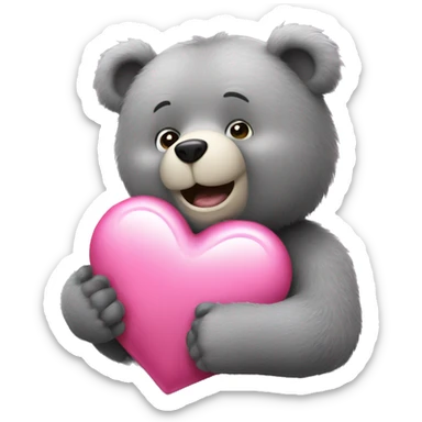 realistic-happy-grey-bear-hugging-pink-heart sticker