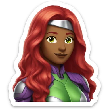 dc comics starfire red long hair, green eyes, purple and silver spacesuit with no helmet sticker