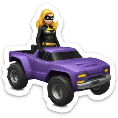 Batgirl in leather, Land yacht monster truck  sticker