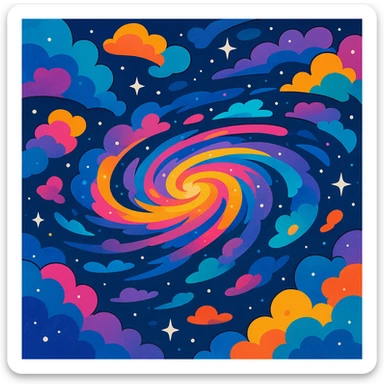 Milky Way galaxy, vibrant swirling colors, cosmic clouds, stars, dreamy painterly style sticker