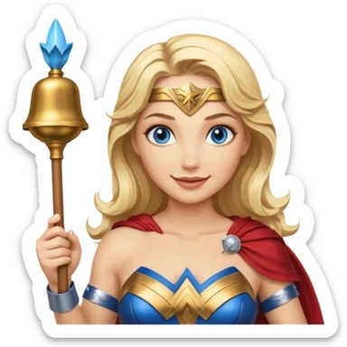 Blonde blue eyes Wonder Woman holding bell and baton sticker