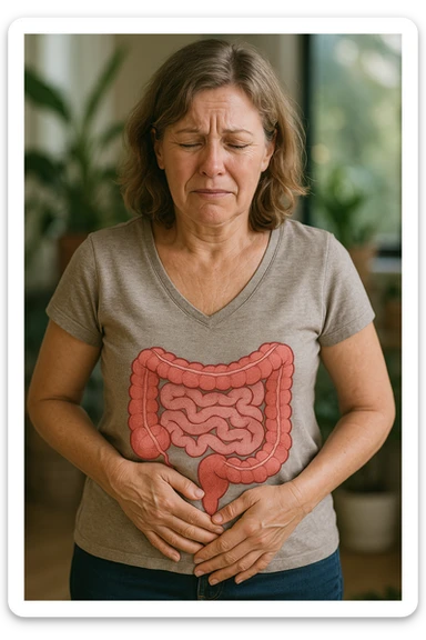 donna in menopausa con la disbiosi intestinale immagine realistica sticker
