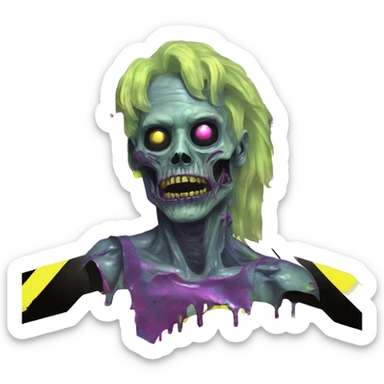 .Zombie_ with prosthetic armVaporwave black holographic oilslick zombie unicorn yellow caution tape sticker