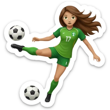 Long Haired Football Players, Female player, green cloth, full body kick ball sticker