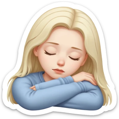 Girl showing sleepiness, pale skin tone, shoulder-length hair sticker