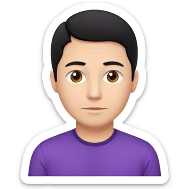 Jeff Fatt black hair, brown eyes, purple shirt sticker