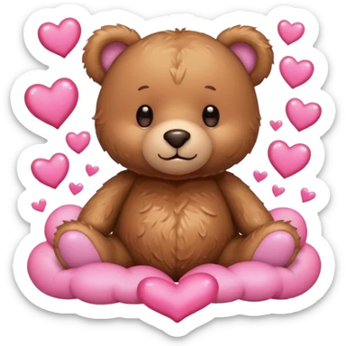 Teddy bear surrounded with pink hearts sticker