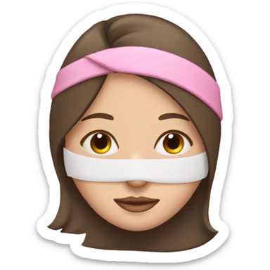 A brunette girl white skin sleeping and wearing a pink sleep mask  sticker