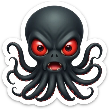 aggressive 8-tentacled black cyclops alien emoji, black body, one big evil red eye in the middle, no arms or legs, match attached references sticker