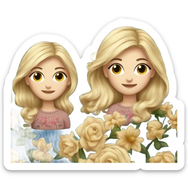 beautiful finnish blond hair woman with blue eyes knitting floral  sticker