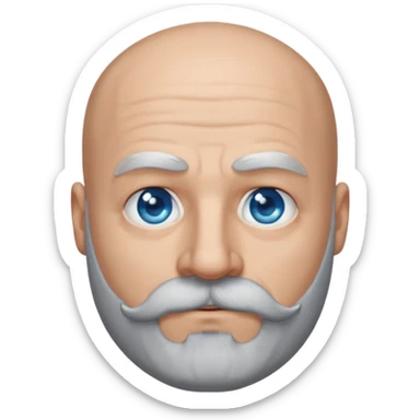 Bald man with blue eyes grey beard and moustache. Black T-shirt  sticker