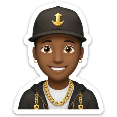 black guy with golden chains earpiercins and a snapback cap sticker