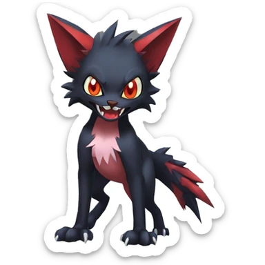   cool cute fantasy anime dark animal vampiric Litten-Zoroark-Nargacuga-cat-hybrid Fakemon with big fangs and bat-ears full body sticker