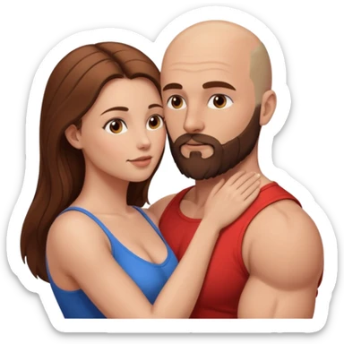 intimate moment between lovers muscular bald man brown beard, beautiful long hair woman sticker
