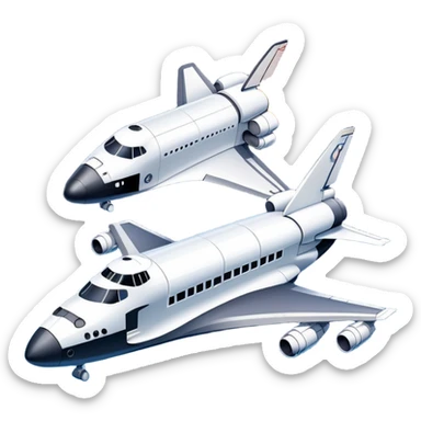 An icon featuring a space shuttle and an airplane against a starry sky, symbolizing aerospace technology. The design includes rocket boosters and satellite orbits, representing the exploration of space and advanced aviation. Transparent background sticker